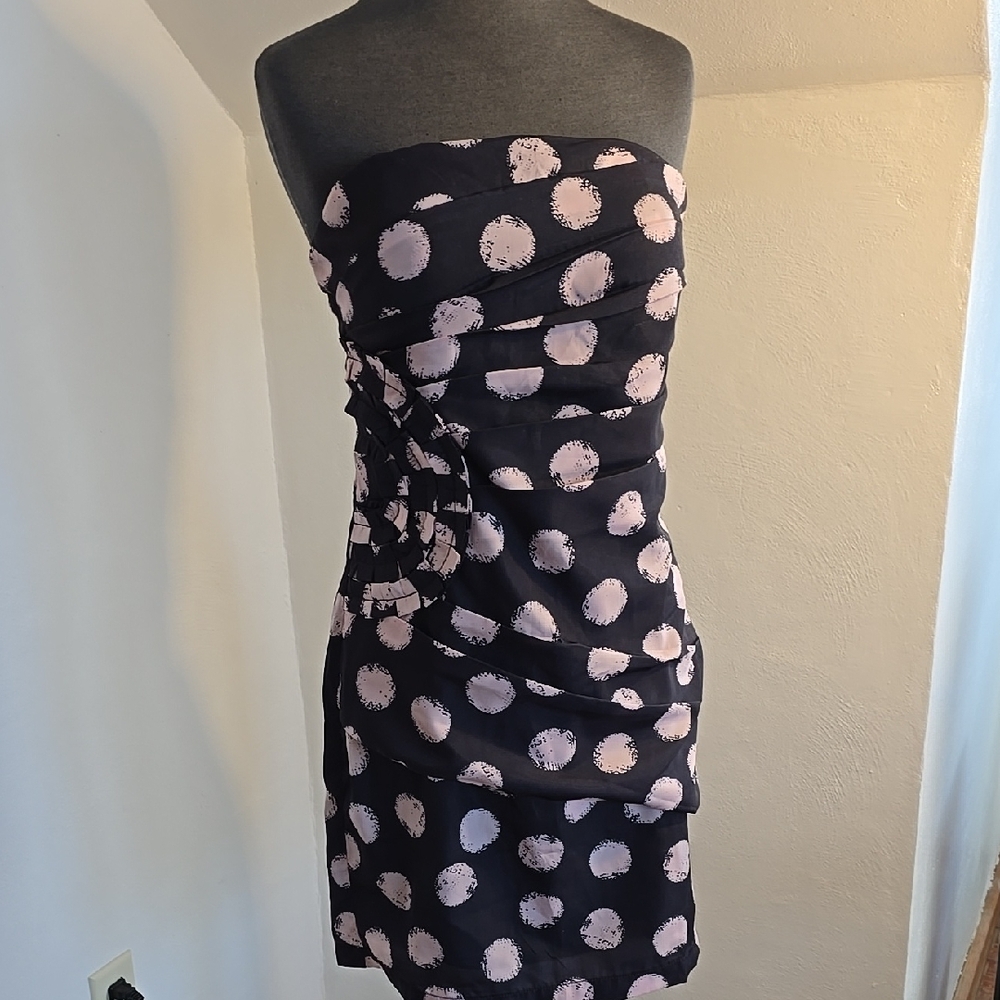 Alice Moon Strapless Ruched Sheath Dress Black and Pink